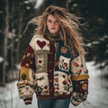 Comstylish Floral Heart Patchwork Button Warm Cardigan Sweater