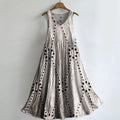Women's Floral Art Print V-Neck Pocket Cotton Dress