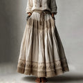 Vintage Lace Embroidered Art Linen Blend Skirt artswardrobe