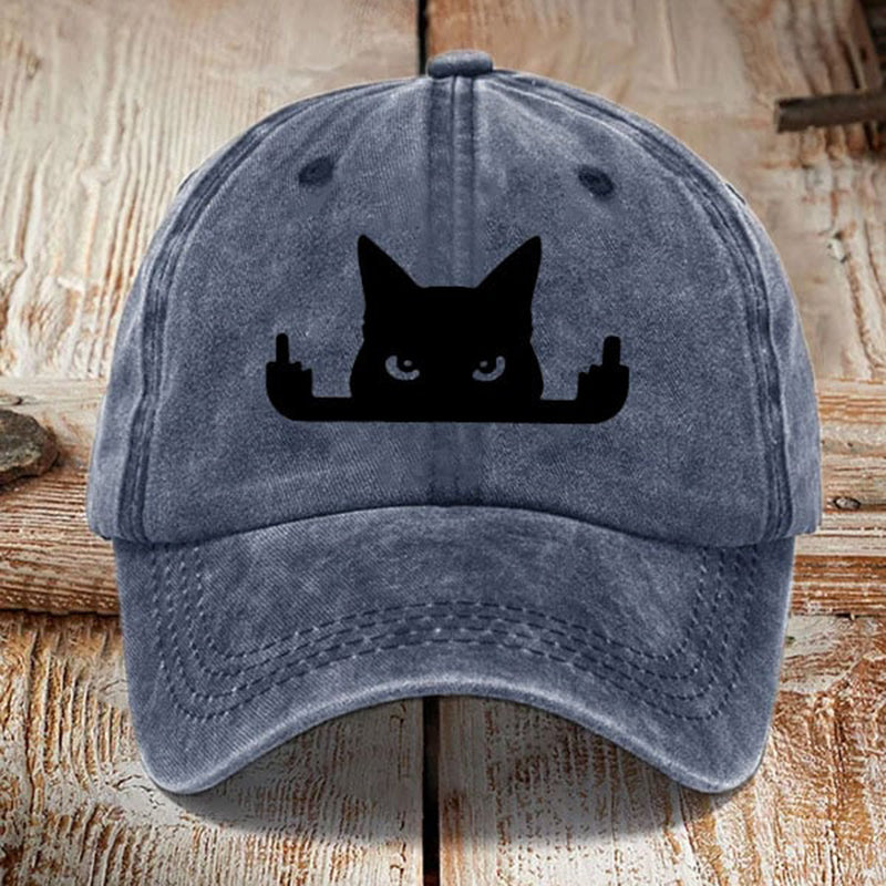 Comstylish Japanese Art  Black Cat In Contempt Print Washed Sun Hat
