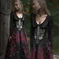 Comstylish Vintage Skeleton Red Roses Gradient Flowy Linen Maxi Dress