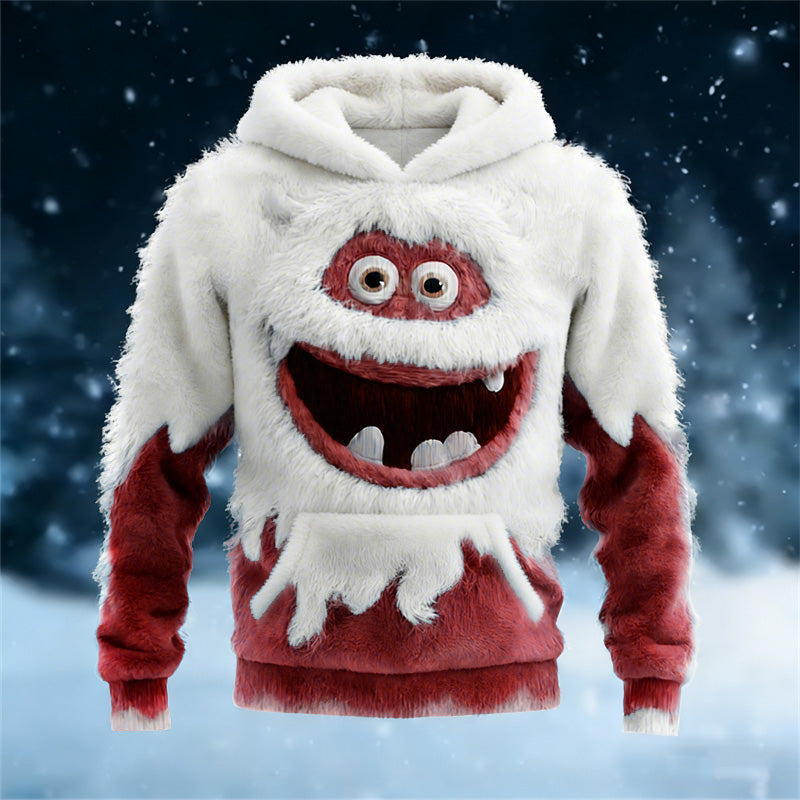 Men's Melting Ice Monster Contrast Cozy Plush Hoodie artswardrobe