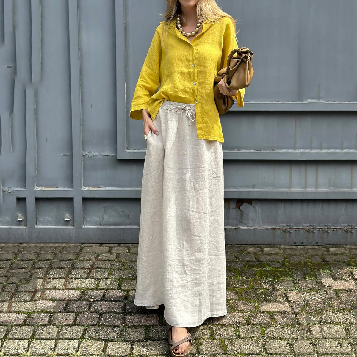 Women's Fashion Solid Color Cotton And Linen Two-piece Set artswardrobe