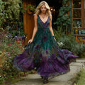Women's Vintage Floral Embroidery Gradient Pattern Sleeveless Dress artswardrobe