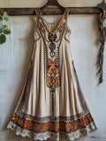 Vintage Bohemian Floral Linen Tank Dress artswardrobe