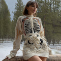 Comstylish Women's Vintage Halloween Anatomy With Rose Art Cozy Knit Mini Sweater Dress