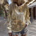 Comstylish Women's Vintage Rose Embroidery Art Casual Hooded