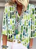 Comstylish Green Watercolor Stripes Linen Blend Cozy Shirt