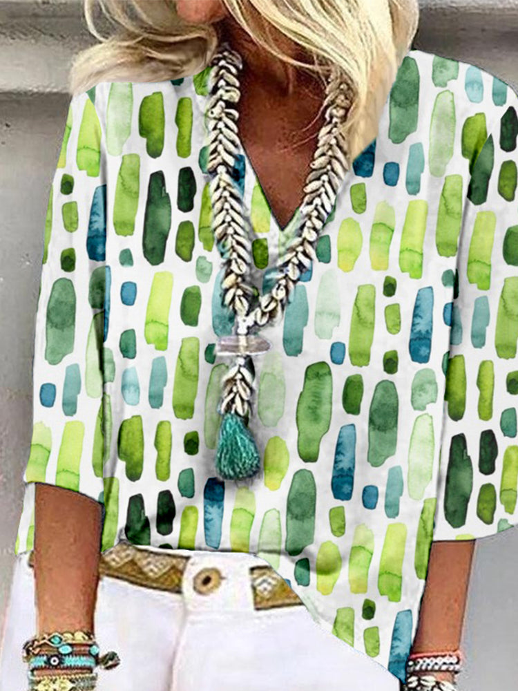 Comstylish Green Watercolor Stripes Linen Blend Cozy Shirt
