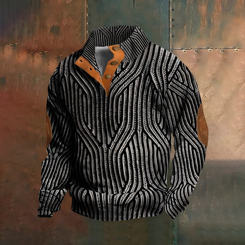Men's Vintage Country Western Knit Henley Stand Collar Casual Sweatshirt elevenforest