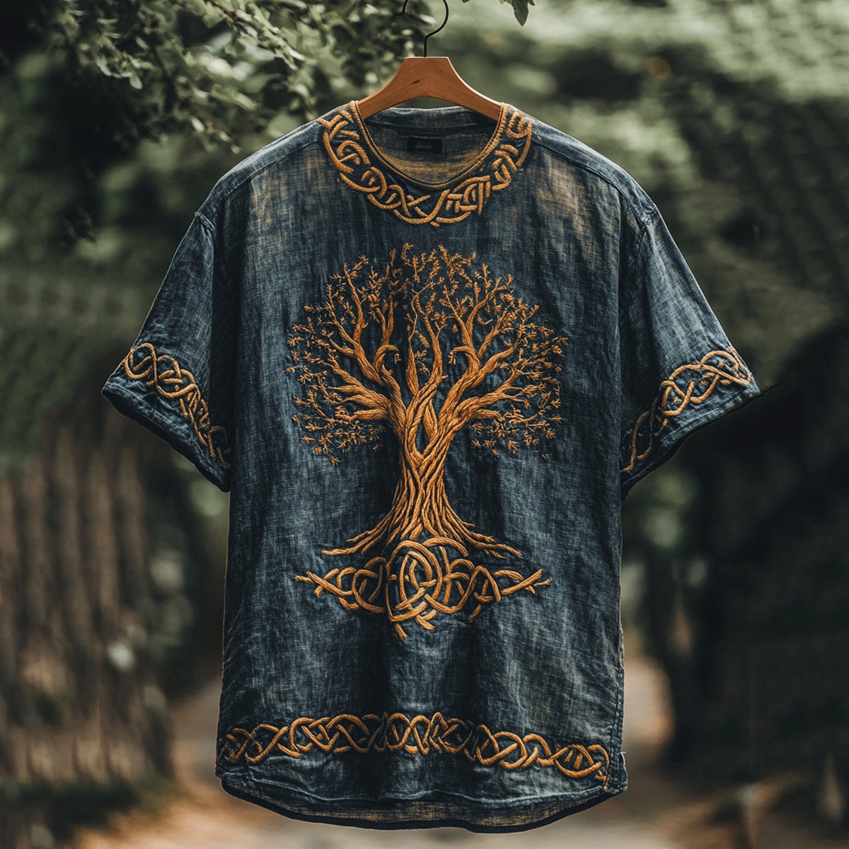 Viking Mythology Celtic Knot Tree Of Life Cotton Linen T-shirt artswardrobe