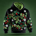 Comstylish Christmas Holly Embroidered Design Men's Hooded Flannel Sweatshirt