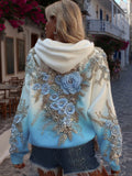 Women's Classic Rose Embroidery Art Comfy Hoodie artswardrobe