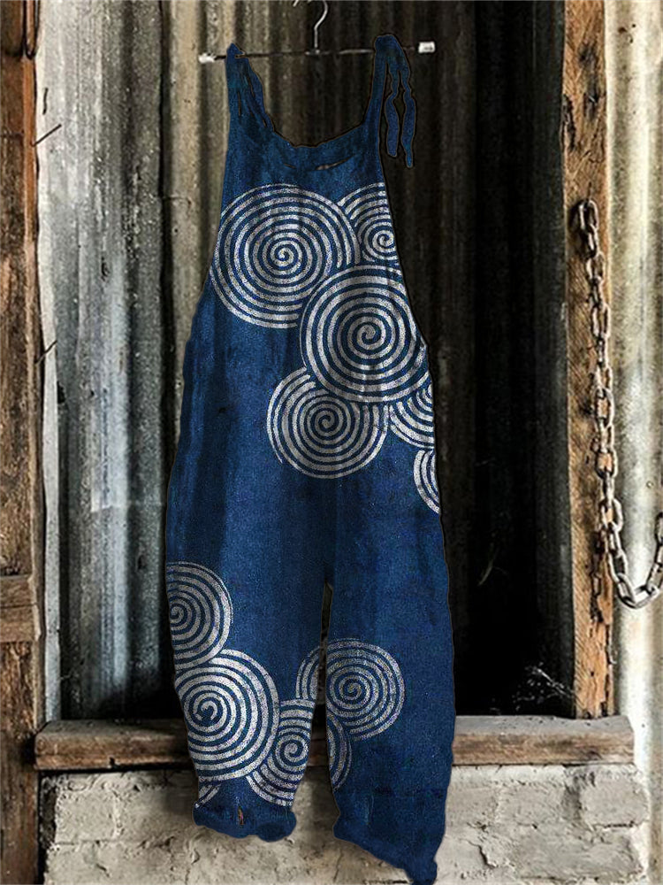 Comstylish Sea Waves Ripples Japanese Lino Art Linen Blend Jumpsuit
