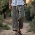 Tribal Viking Celtic Knot Art Linen Long Loose Wide-leg Pants artswardrobe