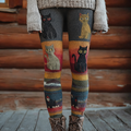 Christmas Fun Cat Knitting Tight-fitting Leggings artswardrobe