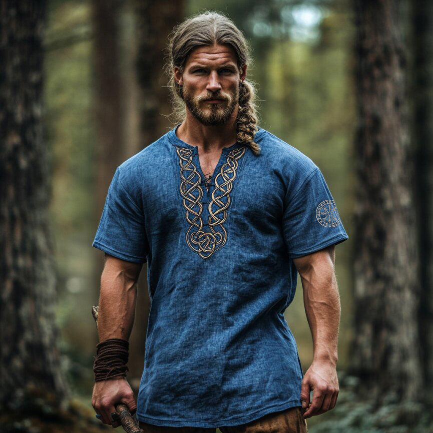 Men's Vintage Viking Celtic Knot Art Linen Shirt artswardrobe