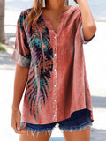 Women's Botanical Pattern Art Print Cotton Linen Casual Shirt