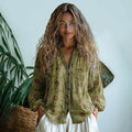 Comstylish Vintage Tribal Floral Art Button Casual Shirt