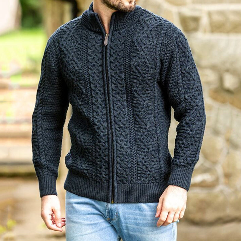 Men's Clan Fisherman Full Zip Aran Sweater Cardigan artswardrobe