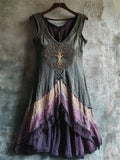 Vintage Tree Of Life Lace Hem Layered Dyed Linen Dress artswardrobe