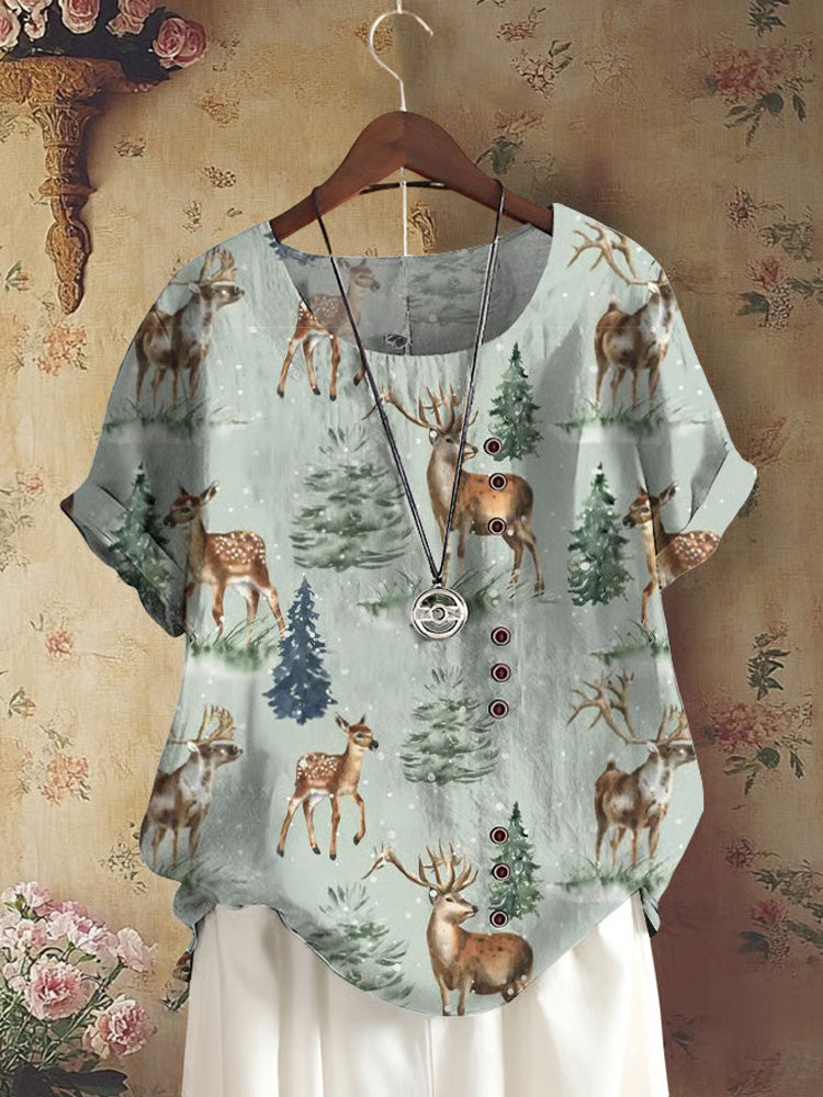 Women's Retro Forest Animal Print Shirt artswardrobe