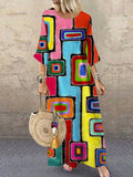 Comstylish Geometric Abstract Art Women's Linen Maxi Dress