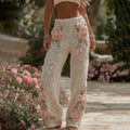 Comstylish Women's Vintage Patchwork Floral Art Cozy Knit Pants