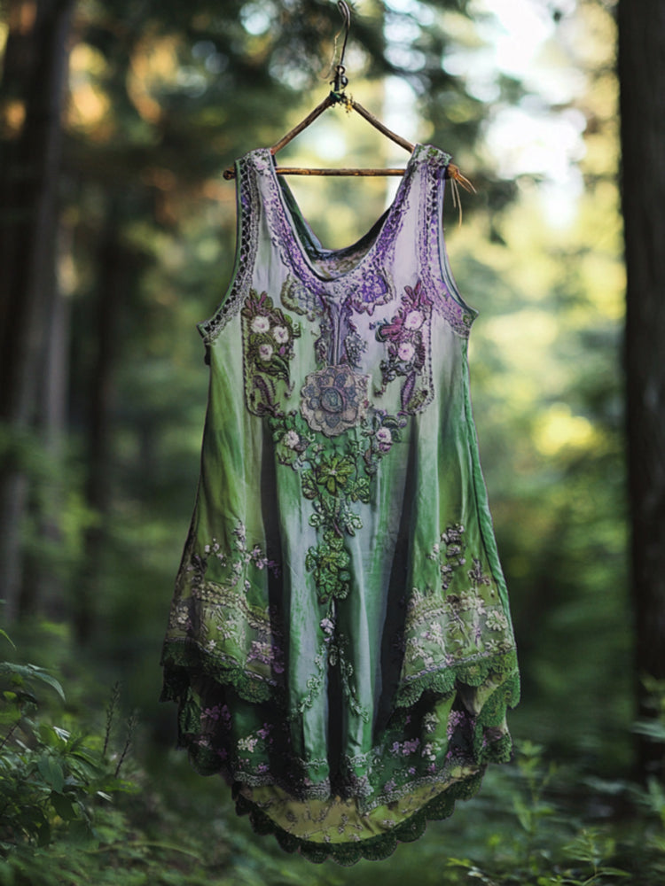 Boho Lavender Gradient Lace Art Linen Sleeveless Tank Top artswardrobe