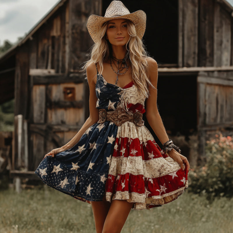 Women's Retro Flag Design Casual Midi Dress artswardrobe