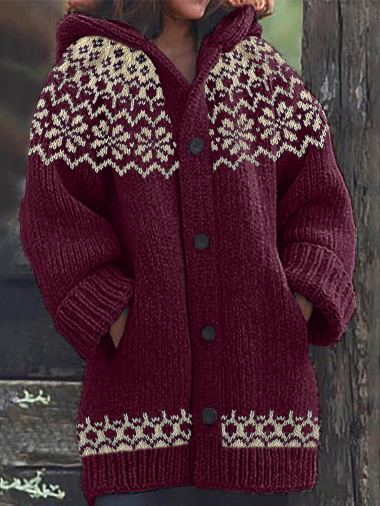 Vintage Jacquard Cozy Icelandic Knit Hooded Cardigan elevenforest