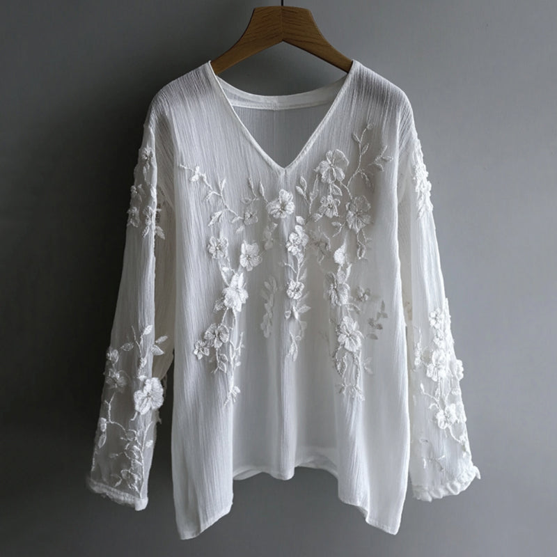 Comstylish Vintage Floral Lace Embroidered Comfy Long Sleeve Tunic