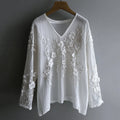 Comstylish Vintage Floral Lace Embroidered Comfy Long Sleeve Tunic