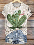 Women's Hippie Cute Frog Art Print Crew Neck T-shirt