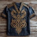 Men's Viking Tribal Dragon Celtic Art Linen V-neck T Shirt artswardrobe