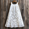 Vintage Flowers Lace Art  Linen Tank Dress artswardrobe