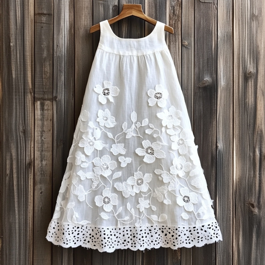 Vintage Flowers Lace Art  Linen Tank Dress artswardrobe