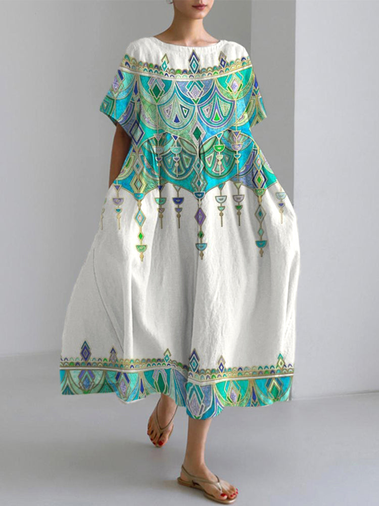 Comstylish Bohemian Holiday Style  Linen Blend Dress