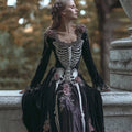 Comstylish Vintage Skeleton Roses Floral Cozy Velvet Maxi Dress