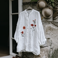Vintage Floral Embroidery Art Button Cotton Linen Blend Loose Blouse artswardrobe