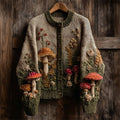 Comstylish Vintage Forest Mushroom Floral Cozy Knit Cardigan