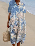 Women's Vintage Floral Art Print Flowy Midi Dress