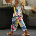 Comstylish Women's Vintage Floral Patchwork Cotton And Linen Casual Pants