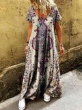 Women's Ethnic Pattern Art Printed Pocket Short Sleeve Cotton Dresses