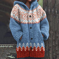 Iceland Geometric Print Casual Knitted Hooded Cardigan elevenforest