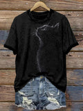 Comstylish Cute Cat Silhouette Vintage Washed T Shirt