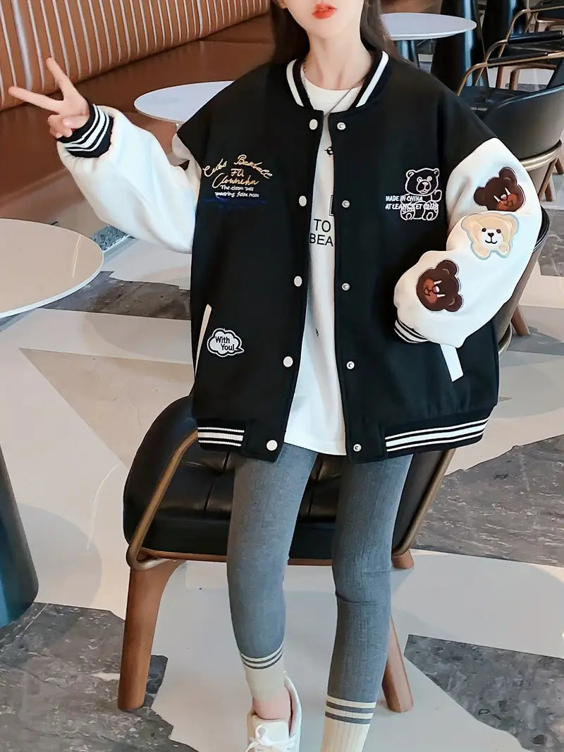 JO | College jacket with cuddly bear print