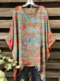 Women's Round Neck Vintage Ethnic Pattern Short Sleeve Top