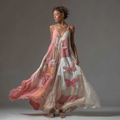 Women's Vintage Breast Cancer Awareness Butterfly Patchwork Sleeveless Dress