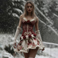 Comstylish Women's Vintage Halloween Skeleton & Rose Art Midi Dress